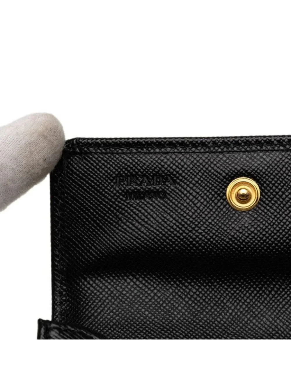 Prada Logo Card Case Business Holder Black Saffiano Leather